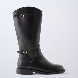 ZARA Kids Black Riding Boots with Buckle Detail | Size EU 32 (US 1 Youth)
